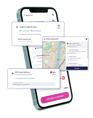 Multi-carrier shipping software illustration of a mobile phone with multiple checkout options
