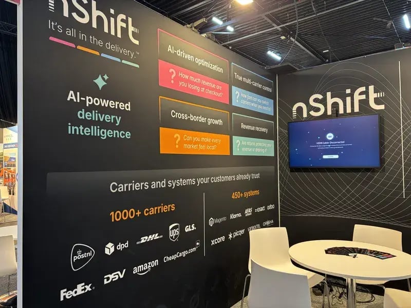 nShift stand at DELIVER Europe 2026 showing AI-powered delivery intelligence messaging