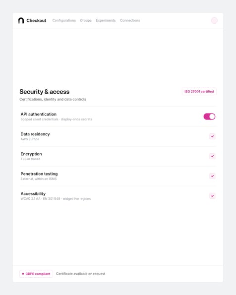 nShift Checkout security and access controls: ISO 27001, data residency, encryption, accessibility