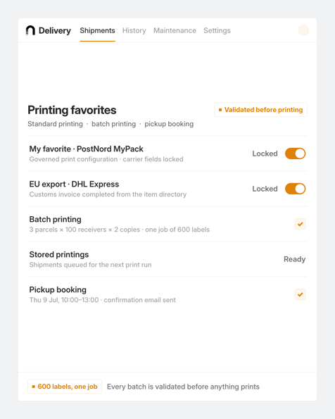 nShift Delivery, what operations asks view