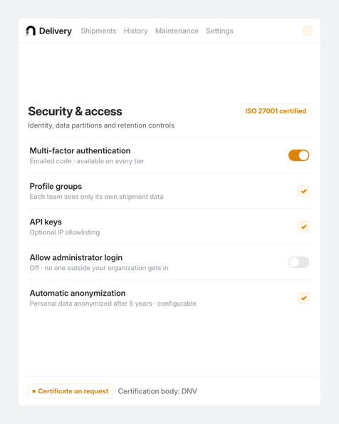 nShift Delivery, what security asks view