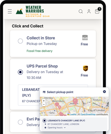 Weather Warriors demo store with nShift Checkout delivery options
