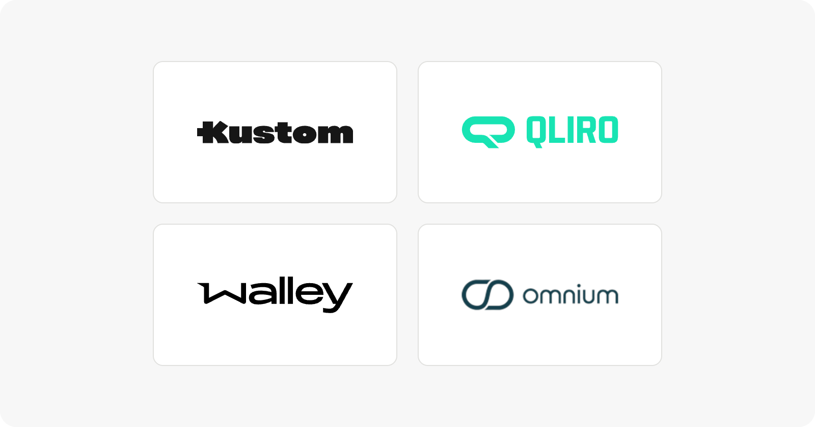 Kustom, Qliro, Walley and Omnium logos
