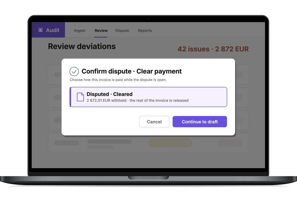 nShift Audit confirm dispute dialog clearing the rest of the invoice for payment