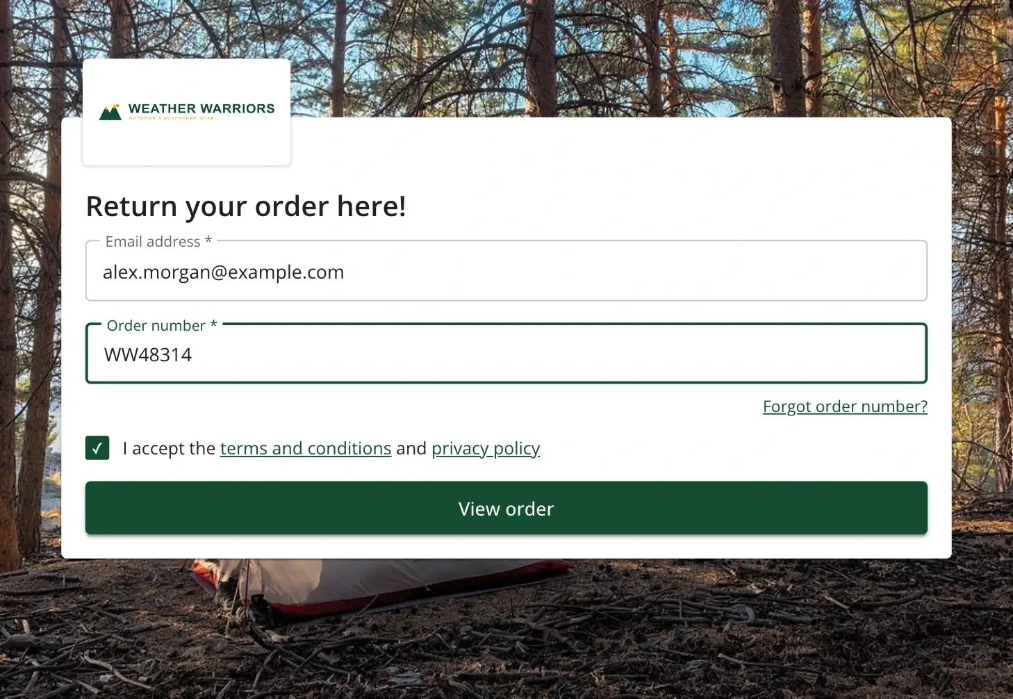 Customer starting a return in the nShift Returns self-service portal