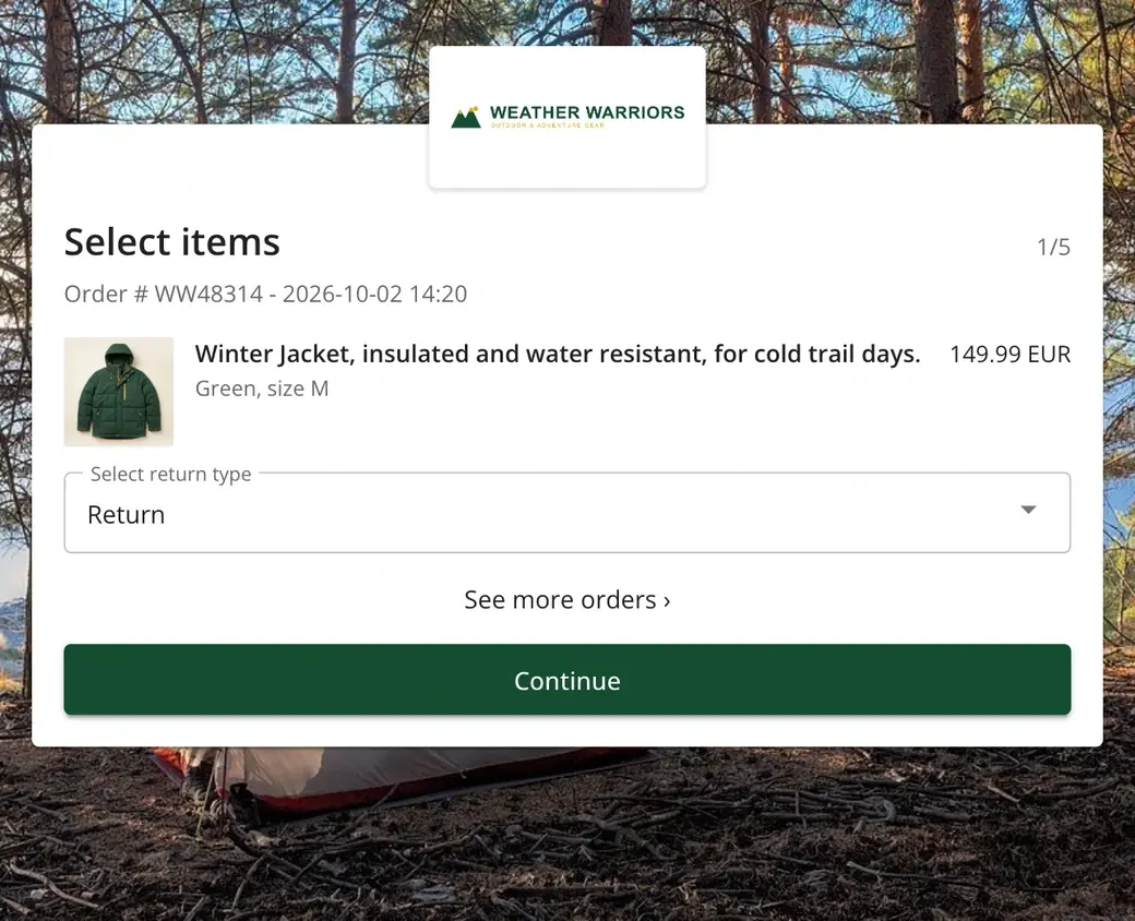 Choosing a return or exchange in the nShift Returns portal