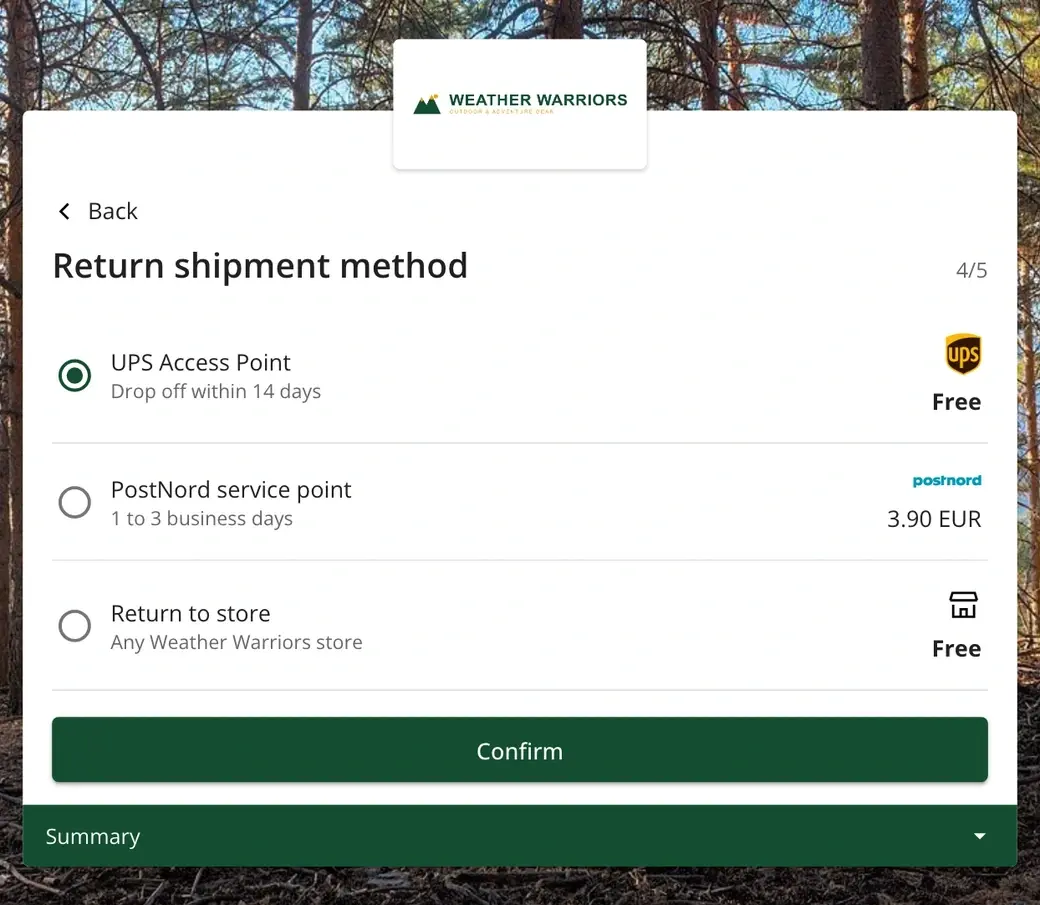 Choosing a return carrier and method in the nShift Returns portal