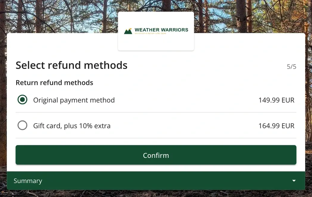 Refund confirmation in the nShift Returns portal
