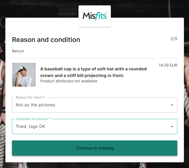 Selecting a reason for return in the nShift Returns portal